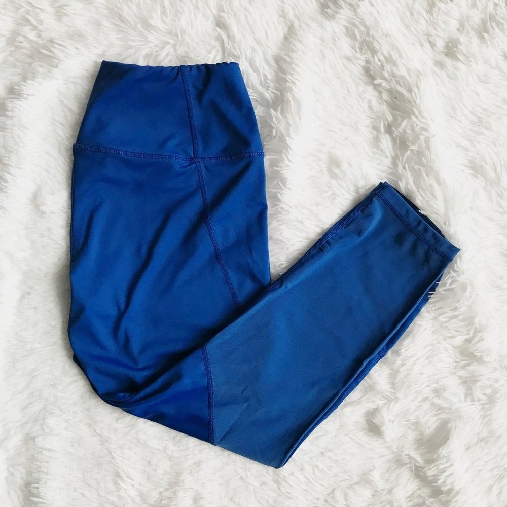 HYBA Blue Cropped Workout Leggings Mesh Back